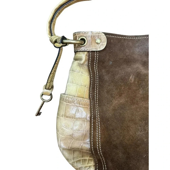 Fossil Women's Brown Leather Suede Croc Embossed Hobo Handbag‎ - Picture 5 of 10